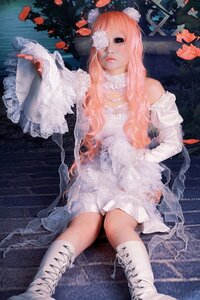 Rating: Safe Score: 0 Tags: 1girl bare_shoulders boots dress flower kirakishou lips long_hair pink_hair rose sitting solo white_dress User: admin