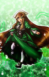 Rating: Safe Score: 0 Tags: 1girl :d argyle argyle_background brown_hair checkered checkered_background dress frills green_dress green_eyes head_scarf heterochromia image long_hair long_sleeves open_mouth smile solo suiseiseki tiles twin_drills very_long_hair white_legwear User: admin