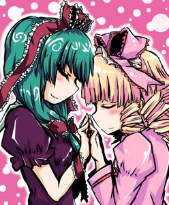 Rating: Safe Score: 0 Tags: 2girls blonde_hair blush bow closed_eyes dress drill_hair frills front_ponytail hair_bow hair_ribbon hinaichigo image kagiyama_hina multiple_girls polka_dot polka_dot_background puffy_sleeves ribbon solo yuri User: admin