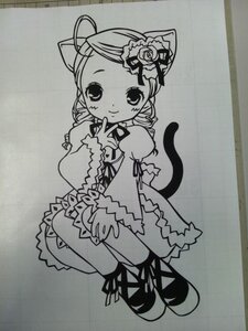 Rating: Safe Score: 0 Tags: 1girl animal_ears blush bow cat_ears cat_tail closed_mouth dress drill_hair flower frills full_body greyscale hair_ornament image kanaria long_sleeves looking_at_viewer monochrome ribbon smile solo tail traditional_media twin_drills User: admin