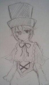 Rating: Safe Score: 0 Tags: 1girl auto_tagged capelet closed_mouth expressionless hair_between_eyes hat image long_sleeves looking_at_viewer monochrome short_hair solo souseiseki traditional_media User: admin
