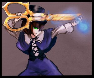 Rating: Safe Score: 0 Tags: 1girl black_border border brown_hair dress green_eyes image letterboxed long_sleeves looking_at_viewer pillarboxed ribbon short_hair solo souseiseki User: admin