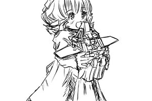 Rating: Safe Score: 0 Tags: 1girl blush dress drill_hair greyscale gun hinaichigo image monochrome open_mouth short_hair solo wakasagihime weapon white_background User: admin