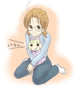 Rating: Safe Score: 0 Tags: 1girl ahoge bow brown_eyes brown_hair glasses hair_bow hinaichigo image long_sleeves pink_bow sitting smile socks solo wariza User: admin