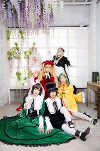 Rating: Safe Score: 0 Tags: black_hair blonde_hair brown_hair closed_eyes dress flower hat long_hair multiple_boys multiple_cosplay multiple_girls pantyhose sitting tagme white_legwear User: admin