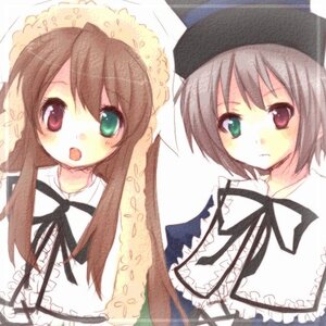 Rating: Safe Score: 0 Tags: 2girls :o auto_tagged black_neckwear black_ribbon blue_dress blush brown_hair dress frills green_dress green_eyes hat head_scarf heterochromia image long_hair long_sleeves looking_at_viewer multiple_girls open_mouth pair red_eyes ribbon short_hair siblings simple_background sisters souseiseki suiseiseki twins upper_body white_background User: admin