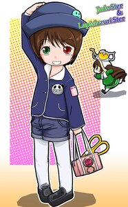 Rating: Safe Score: 0 Tags: 1girl brown_hair green_eyes hat heterochromia image long_sleeves pantyhose polka_dot red_eyes shorts siblings smile solo souseiseki suiseiseki white_legwear User: admin