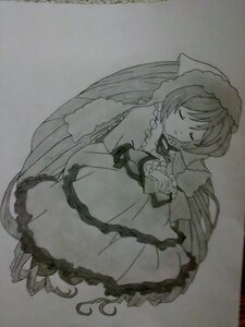 Rating: Safe Score: 0 Tags: 1girl bonnet closed_eyes closed_mouth dress frills full_body fur_trim hatsune_miku image long_hair long_sleeves monochrome photo simple_background solo suiseiseki traditional_media twintails very_long_hair User: admin