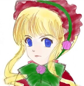 Rating: Safe Score: 0 Tags: 1girl blonde_hair blue_eyes bowtie flower frills image looking_at_viewer portrait rose shinku simple_background solo white_background User: admin