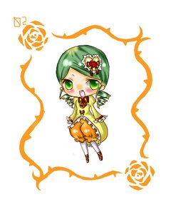 Rating: Safe Score: 0 Tags: 1girl auto_tagged blush chibi dress food full_body green_eyes green_hair hair_ornament halloween image jack-o'-lantern kanaria open_mouth pumpkin rose solo standing striped vertical_stripes User: admin