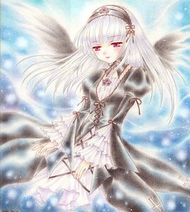 Rating: Safe Score: 0 Tags: 1girl auto_tagged black_wings colored_pencil_(medium) dress feathers flower frilled_sleeves frills hairband image juliet_sleeves long_hair long_sleeves looking_at_viewer marker_(medium) pastel_(medium) puffy_sleeves red_eyes rose solo suigintou traditional_media watercolor_(medium) wings User: admin