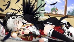 Rating: Safe Score: 0 Tags: 2girls 3girls ahoge bird black_legwear black_wings blonde_hair blush commentary_request dakimakura_(object) doll_joints dress eyepatch feathers frills goribote green_eyes green_hair hairband image joints kanaria kirakishou long_hair long_sleeves multiple_girls object_hug pair pillow pillow_hug rose rozen_maiden shaded_face shinku silver_hair suigintou sweat wings User: admin