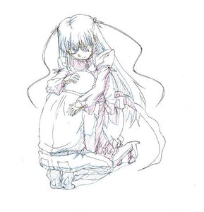 Rating: Safe Score: 0 Tags: 1girl barasuishou dress eyepatch full_body image kneeling long_hair long_sleeves monochrome solo two_side_up User: admin