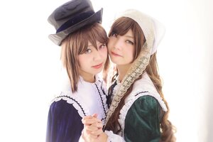 Rating: Safe Score: 0 Tags: 2girls blonde_hair blue_eyes brown_hair green_eyes hat heterochromia lips long_hair looking_at_viewer multiple_cosplay multiple_girls short_hair siblings sisters smile souseiseki striped suiseiseki tagme twins User: admin