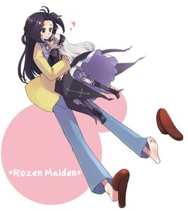 Rating: Safe Score: 0 Tags: 1boy 1girl 2girls barefoot black_hair blush commentary_request dress feet heart hug image kakizaki_megu long_hair multiple_girls murai_shinobu rozen_maiden slippers smile solo solo_shoe suigintou User: admin