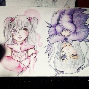 Rating: Safe Score: 0 Tags: barasuishou eyepatch flower hair_ornament image kirakishou long_hair marker_(medium) multiple_girls pair photo red_eyes rose signature suigintou traditional_media User: admin