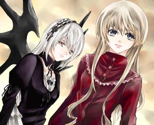 Rating: Safe Score: 0 Tags: 2girls adapted_costume alternate_hairstyle bangs blonde_hair dress flower frills hair_down hair_ribbon hairband image kurokoeda light_smile lolita_fashion long_hair long_sleeves looking_at_viewer multiple_girls no_hat no_headwear pair pink_eyes ribbon rose rozen_maiden shinku shirt silver_hair suigintou upper_body wings User: admin