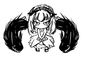 Rating: Safe Score: 0 Tags: 1girl chibi dress full_body greyscale hairband image lolita_hairband long_hair long_sleeves monochrome pout simple_background solo standing suigintou very_long_hair white_background User: admin
