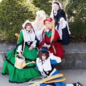 Rating: Safe Score: 0 Tags: blonde_hair blue_dress blue_eyes bow brown_hair dress green_dress hat long_hair long_sleeves multiple_boys multiple_cosplay multiple_girls short_hair sitting souseiseki suiseiseki tagme User: admin