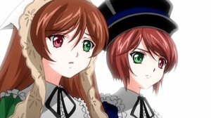 Rating: Safe Score: 0 Tags: 2girls black_ribbon brown_hair frills green_eyes hat heterochromia image long_hair looking_at_viewer multiple_girls pair red_eyes ribbon short_hair siblings simple_background sisters souseiseki suiseiseki top_hat twins white_background User: admin