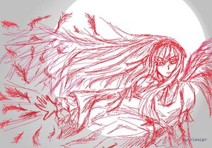Rating: Safe Score: 0 Tags: 1girl bow fujiwara_no_mokou image long_hair long_sleeves looking_at_viewer monochrome sketch solo suigintou User: admin