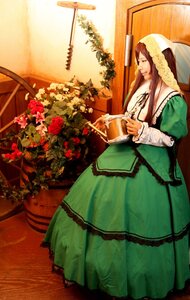 Rating: Safe Score: 0 Tags: 1girl brown_hair dress flower green_dress long_hair long_sleeves solo suiseiseki veil very_long_hair watering_can User: admin