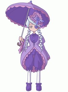 Rating: Safe Score: 0 Tags: 1girl costume_switch dress drill_hair flower frills full_body holding_umbrella image parasol purple_dress solo standing striped striped_legwear umbrella vertical_stripes white_hair yellow_eyes User: admin
