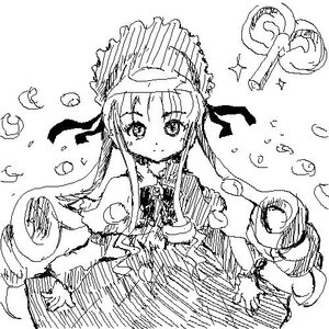Rating: Safe Score: 0 Tags: 1girl bangs blush closed_mouth dress eyebrows_visible_through_hair food greyscale image long_hair long_sleeves looking_at_viewer monochrome oekaki shinku smile solo very_long_hair User: admin