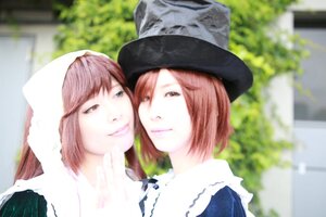Rating: Safe Score: 0 Tags: 2girls bangs blurry blurry_background brown_eyes brown_hair building depth_of_field hat head_scarf heterochromia lips looking_at_viewer multiple_cosplay multiple_girls outdoors photo short_hair siblings sisters smile souseiseki suiseiseki tagme User: admin