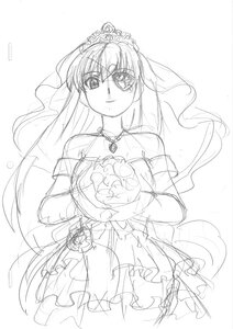 Rating: Safe Score: 0 Tags: 1girl barasuishou bare_shoulders bride dress greyscale image jewelry long_hair monochrome sketch smile solo veil wedding_dress User: admin