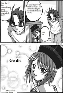 Rating: Safe Score: 0 Tags: 1boy 1girl blush comic glasses greyscale hat image monochrome solo souseiseki User: admin