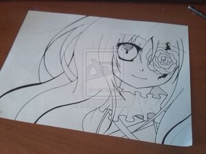 Rating: Safe Score: 0 Tags: 1girl bangs closed_mouth flower frills image kirakishou long_hair looking_at_viewer marker_(medium) monochrome photo rose shikishi smile solo traditional_media white_background User: admin