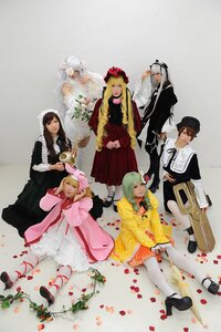 Rating: Safe Score: 0 Tags: 4girls blonde_hair brown_hair closed_eyes dress flower green_hair hat long_hair multiple_boys multiple_cosplay multiple_girls rose short_hair tagme User: admin