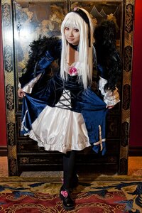 Rating: Safe Score: 0 Tags: 1girl dress flower full_body long_hair long_sleeves red_eyes skirt_hold solo standing suigintou white_hair User: admin
