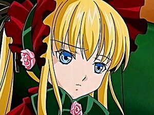 Rating: Safe Score: 0 Tags: 1girl blonde_hair blue_eyes blush bonnet bow bowtie flower image long_hair looking_at_viewer parody pink_flower pink_rose rose shinku sidelocks simple_background solo User: admin