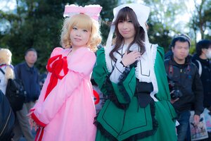 Rating: Safe Score: 0 Tags: 6+boys blonde_hair blurry blurry_background bow brown_hair crowd day depth_of_field dress hat hood looking_at_viewer multiple_boys multiple_cosplay multiple_girls outdoors realistic ribbon smile solo_focus tagme tree User: admin