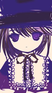 Rating: Safe Score: 0 Tags: 1girl bangs black_ribbon closed_mouth dress eyebrows_visible_through_hair hariruri hat image looking_at_viewer neck_ribbon purple_eyes ribbon simple_background solo souseiseki upper_body User: admin