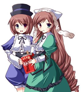 Rating: Safe Score: 0 Tags: 2girls auto_tagged brown_hair dress eating food frills green_dress green_eyes hat heterochromia holding image long_hair long_sleeves looking_at_viewer multiple_girls open_mouth pair red_eyes short_hair siblings sisters smile souseiseki suiseiseki top_hat twins very_long_hair User: admin