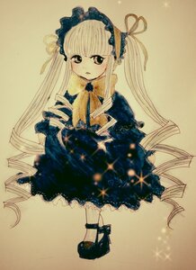Rating: Safe Score: 0 Tags: 1girl auto_tagged bangs black_footwear blonde_hair bonnet bow dress drill_hair frills full_body image lolita_fashion long_hair long_sleeves looking_at_viewer photo ribbon ringlets shinku shoes simple_background solo traditional_media twin_drills twintails very_long_hair white_legwear User: admin