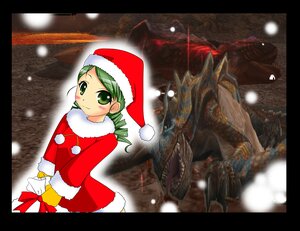 Rating: Safe Score: 0 Tags: 1girl black_border blush border christmas gift green_eyes green_hair hat image kanaria letterboxed pillarboxed santa_costume santa_hat smile solo windowboxed User: admin