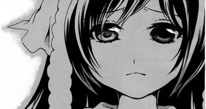 Rating: Safe Score: 0 Tags: 1girl bangs close-up closed_mouth eyebrows_visible_through_hair face greyscale image looking_at_viewer monochrome simple_background solo suiseiseki User: admin