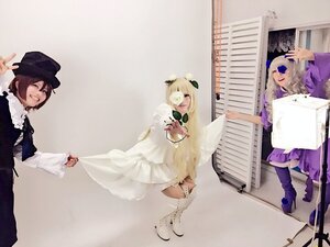 Rating: Safe Score: 0 Tags: black_hair blonde_hair dress hat instrument long_hair multiple_cosplay multiple_girls smile tagme v User: admin