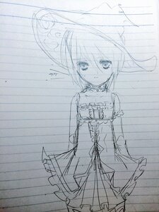 Rating: Safe Score: 0 Tags: 1girl bare_shoulders blush cowboy_shot dress eyebrows_visible_through_hair greyscale hariruri hat image looking_at_viewer monochrome rain short_hair sketch solo souseiseki traditional_media umbrella User: admin