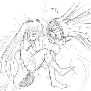 Rating: Safe Score: 0 Tags: 2girls akemi_homura barasuishou barefoot fujiwara_no_mokou greyscale hug image long_hair lying monochrome multiple_girls pair sketch suigintou very_long_hair User: admin