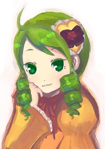 Rating: Safe Score: 0 Tags: 1girl ahoge blush green_eyes green_hair hair_ornament image kanaria long_sleeves looking_at_viewer orange_shirt solo striped striped_background upper_body vertical_stripes User: admin