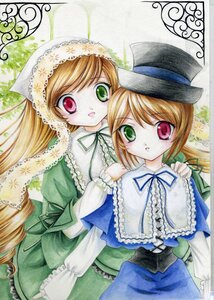 Rating: Safe Score: 0 Tags: 2girls blonde_hair brown_hair dress frills green_dress green_eyes hat head_scarf heterochromia image long_hair long_sleeves looking_at_viewer marker_(medium) multiple_girls pair red_eyes siblings sisters souseiseki suiseiseki top_hat traditional_media twins very_long_hair User: admin