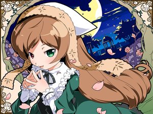 Rating: Safe Score: 0 Tags: 1girl bonnet brown_hair dress flower full_moon green_dress green_eyes hat heterochromia image long_hair long_sleeves moon night petals pink_flower pink_rose red_eyes rose rose_petals rozen_maiden smile solo suiseiseki white_rose yashima_takahiro yellow_rose User: admin