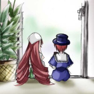 Rating: Safe Score: 0 Tags: 2girls blue_dress hat image long_hair long_sleeves multiple_girls pair red_hair short_hair sitting souseiseki suiseiseki very_long_hair User: admin