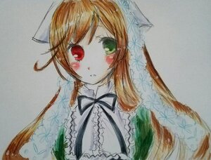 Rating: Safe Score: 0 Tags: 1girl bangs black_ribbon blush brown_hair dress frills green_eyes grey_background heterochromia image long_hair long_sleeves looking_at_viewer neck_ribbon red_eyes ribbon simple_background solo souseiseki suiseiseki traditional_media upper_body very_long_hair User: admin
