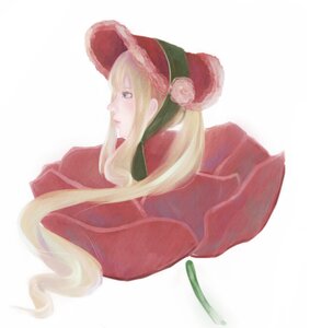 Rating: Safe Score: 0 Tags: 1girl auto_tagged blonde_hair blue_eyes capelet closed_mouth flower hat image long_hair profile shinku solo striped striped_background upper_body vertical_stripes white_background User: admin